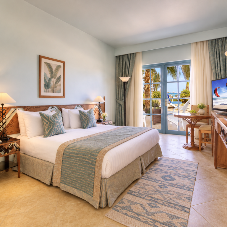 bright coastal resort bedroom