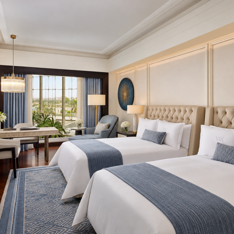 elegant blue accented hotel suite