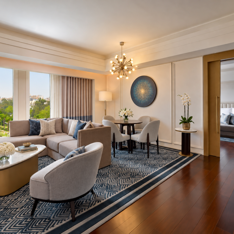 elegant modern hotel suite interior