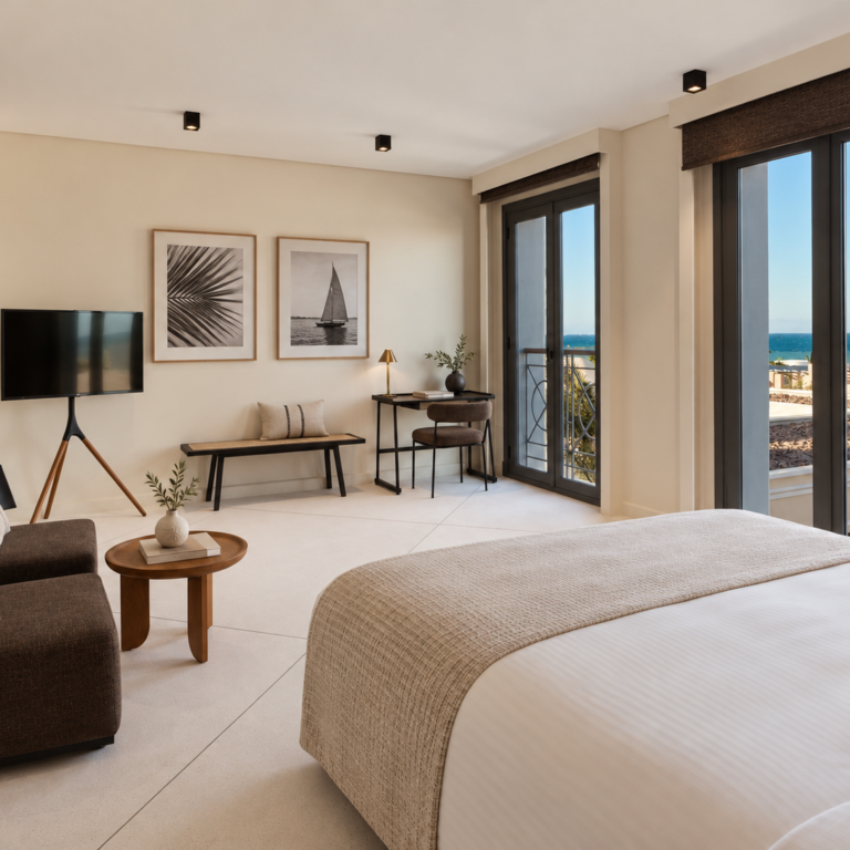 minimalist seaside resort bedroom