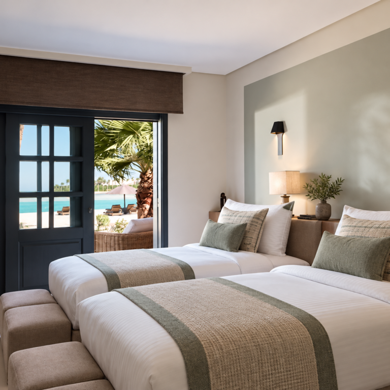 sunlit twin bed resort retreat